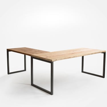 L Shaped Desk or U Shaped Desk made with reclaimed wood top and choice of finish, size, wood thickness and table legs 