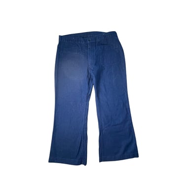 Vintage Men's Navy Denim Utility Trouser Pants, Bell Bottoms Jeans, Sailor Pants, Size 38 