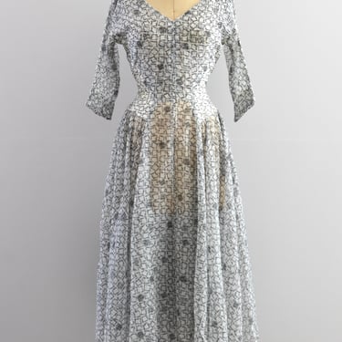 1950s Sheer Black and Silver Dress