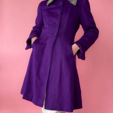 1960s Purple Coat with Fur Trim, sz. S
