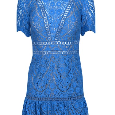 Saylor - Blue Lace Flounce Hem Mini Dress Sz XS