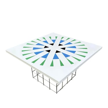 Amazing Geometric Enamel Top With Chrome Wire Bottom Side Table Alexander Girard