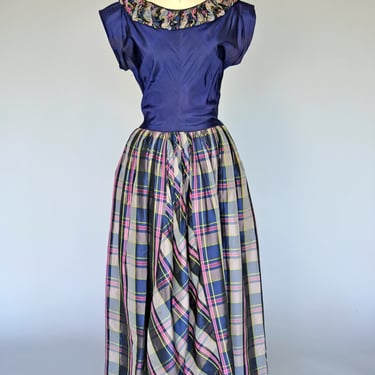 1940s blue and pink taffeta party dress XS/S 