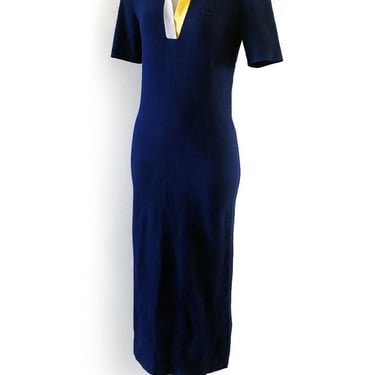 IZOD with TAGS Dress Cotton Blue Knit Stretchy Long Vintage Dress, Designer Lacoste, Size 38, Medium, Tshirt, Polo Dress, T Shirt Dress 