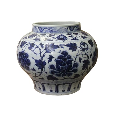 Chinese Vintage Blue White Porcelain Flower Round Fat Body Pot ws1317E 