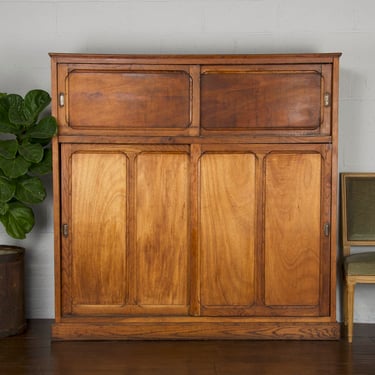 Vintage Country French Farmhouse Beech Wood Cabinet W/ Sliding Doors 