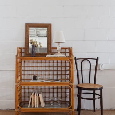 vintage french bamboo and glass shelf