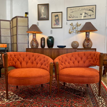 Pair of Round Occasional Tufted Chairs by J.B. Van Sciver 