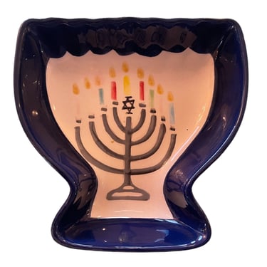 Vintage 90s White + Blue Hanukkah Festival of Lights Menorah Candy Dish 