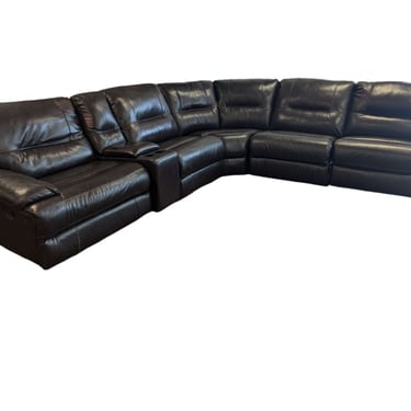 Leather Manual Reclining Sectional w/ Cupholders