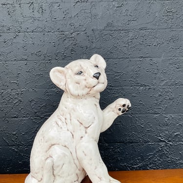Snow Lion Cub Ceramic Statue