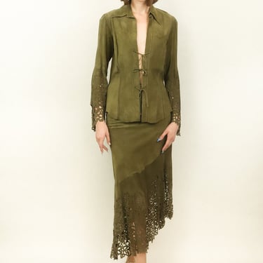 Roberto Cavalli Cut Out Suede Skirt & Top Set 