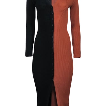 Staud - Brown &amp; Black Color Block Ribbed Knit Dress Sz S