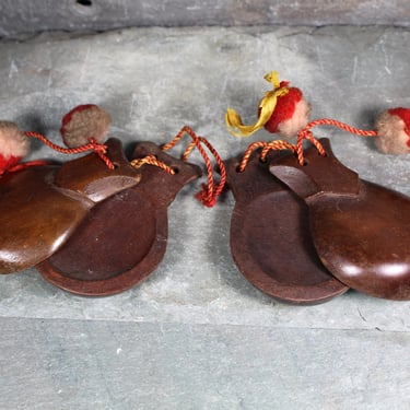 Double Set of Vintage Castanets - Vintage Hand Carved Castanets - Gorgeous Wooden Castanets 