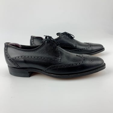 1960's Pointed Toe WINGTIPS - Hamilton Ltd. Maker - Black Quality Leather - Leather Lined - Leather Soles - Dead Stock - Men's Size 8 Narrow 