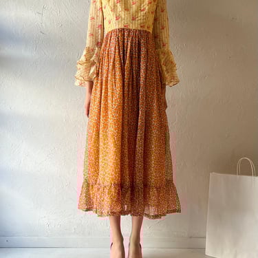 Vintage Handmade Long Sleeve Prairie Dress / Small 