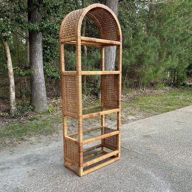 Vintage bamboo and rattan shelf . etagere 