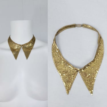 1950's/60's Gold Mesh Split Collar Necklace I Neck: 14