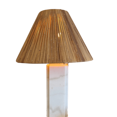 Marble lamp base with rattan shade