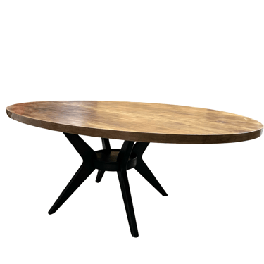 Large Oval Walnut Dining Table With Modern Ebonized Base