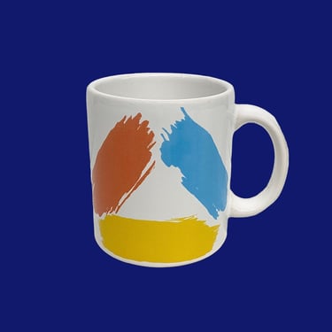 Vintage Waechtersbach Mug Retro 1980s Contemporary + Bold Paint Strokes + Primary Colors + White Porcelain + Modern Kitchen + Made in Spain 