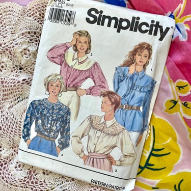 Deadstock Sewing Pattern, High Collar Blouse, Top, Edwardian, Cottage Core, Complete with Instructions, Simplicity Vintage 1992 