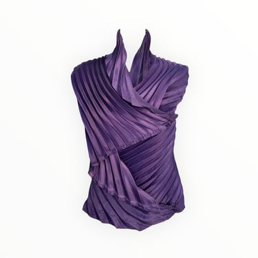 Issey Miyake Y2K Fête Purple Pleated Wrap Blouse