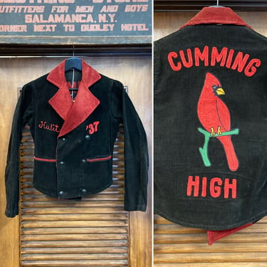 Vintage 1930’s Two-Tone Corduroy Athletic Embroidery School Varsity Jacket, 30’s Cropped Jacket, Vintage Clothing 