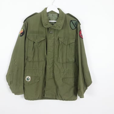 vintage rare patches FIELD JACKET cotton OXFORD 80s 90s canvas jacket military issue -- mens' size small/medium 