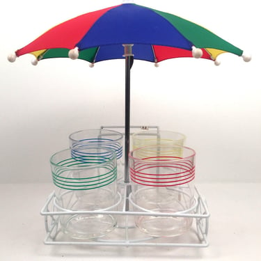 Vintage 1980s Cocktail Set with Cart and Umbrella 