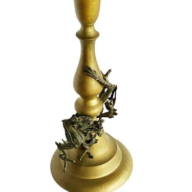 Hand Casted Brass Candlestick Holder w/ Chinese Dragon, Circa 1920 