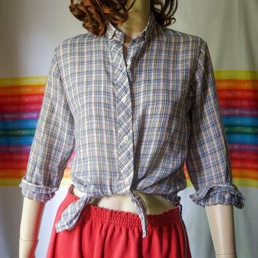 Vintage small women's plaid western shirt, sheer worn in long sleeve lightweight button up prairie cowgirl top 