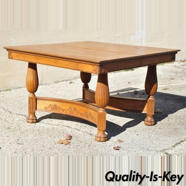 Antique Victorian Quarter Sawn Oak 48" Square Dining Table with 2 Leaves