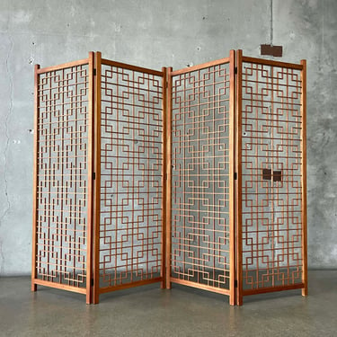 Mid Century Modern Teak Wood 4 Panel Screen Divider