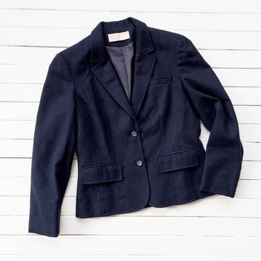 navy wool jacket | 80s vintage Pendleton dark academia style dark blue wool nipped waist blazer 