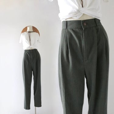high waist olive trousers - 27.5 - vintage 90s y2k green high waisted pleat pleated front womens size small pants 