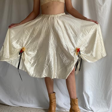 1930's Satin Slip with Floral Draping Details / Thirties Costume Ethereal Festival Piece / 30's Skirt / Dance Costume Skirt in White 