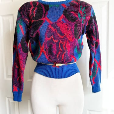 Vintage 1970's DISCO French Connection Sweater Top Pullover Red Blue Hippie Boho 