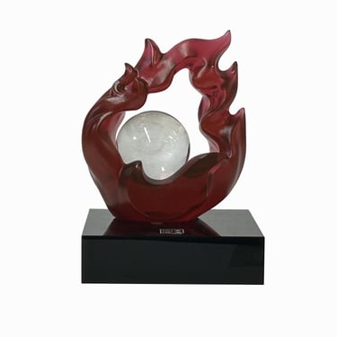 Crystal Glass Liuli Pate-de-verre Red Fire Frame White Ball Display Figure ws3505E 