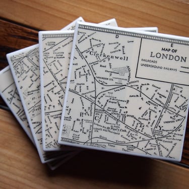 1942 London England Map Coaster Set of 4. England Coasters. London Map. Vintage British Décor. London Gift. England History. Westminster. 