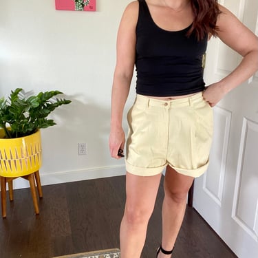 1990s Vintage New with Tags Lauren Ralph Lauren Canary Yellow Pleated Front Cotton Shorts 