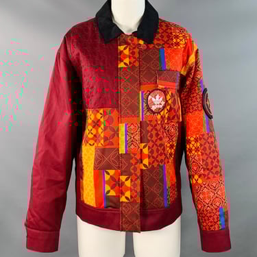ADIDAS Size M Burgundy Multi Color Cotton Patchwork Zip Up Jacket