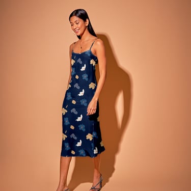 Stevie Slip Dress | Navy Painted Poppies