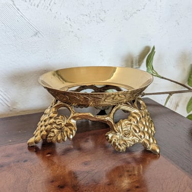 Vintage Brass Grapes Orb Crystal Ball Candle Display Decorative Stand 