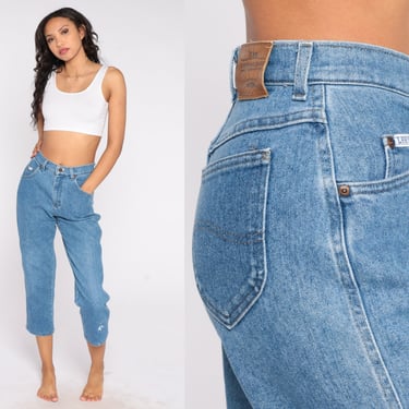 90s Lee Jeans Ankle Length Mom Jeans High Waisted Blue Denim Pants High Rise Retro Tapered Leg Basic Normcore Vintage 1990s Cropped Small S 