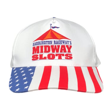 Vintage 90s Harrington Raceway’s Midway Slots American Flag SnapBack Hat Cap 