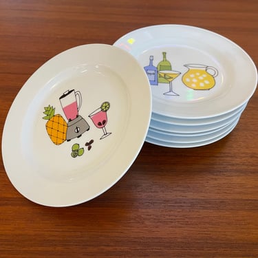 Vintage Set of Six Ceramic Cocktail Tapas Plates 