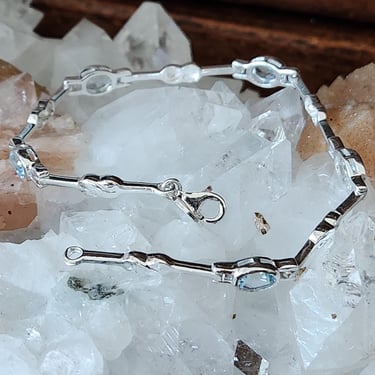 Sterling & Blue Topaz Link Bracelet~Sterling 925 Vintage Link Bracelet~Gifts for her 