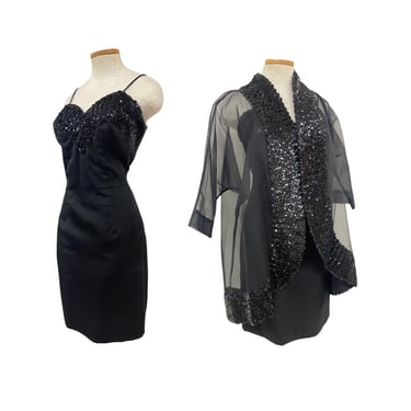 Vtg 50s Lilli Diamond LBD Bombshell Pinup Sheer Jacket Cocktail Dress Set 