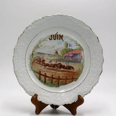 vintage French June race horse plate 